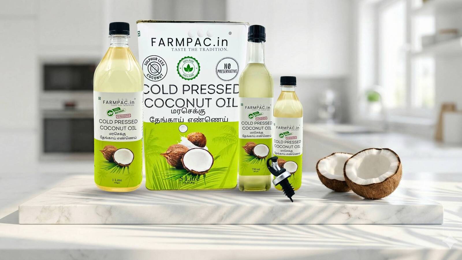 FarmPac Wood Pressed Coconut Oil โ Sulphur Free, All Sizes