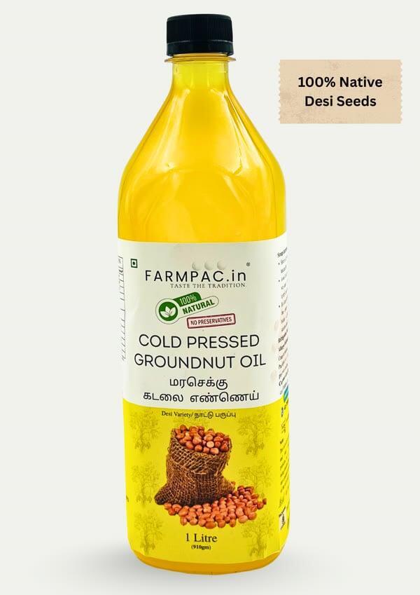 FarmPac Wood Pressed Groundnut Oil Desi Variety โ 1 Litre